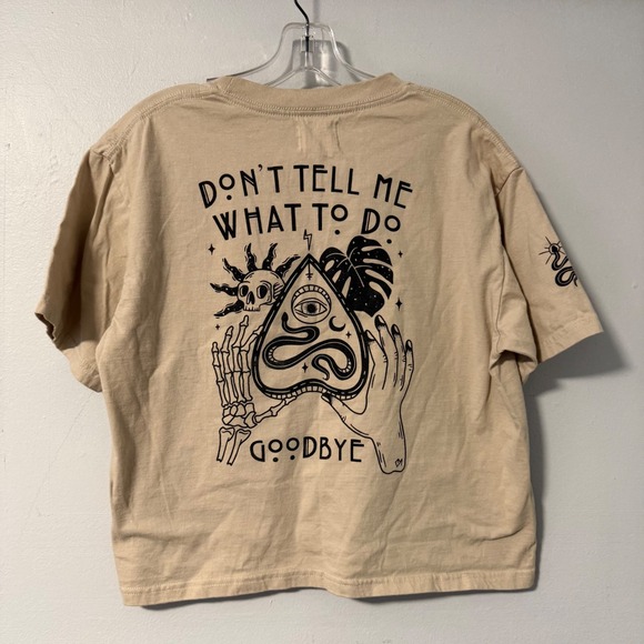 Octopied Mind Graphic T Shirt Tan Don't Tell Me What To Do Sun Skull Snake Moon - Picture 4 of 8